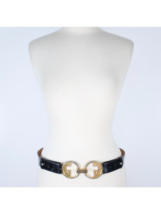 Vintage GUCCI 85 / 34 belt patent leather double G buckle GG gold Rare main image 12